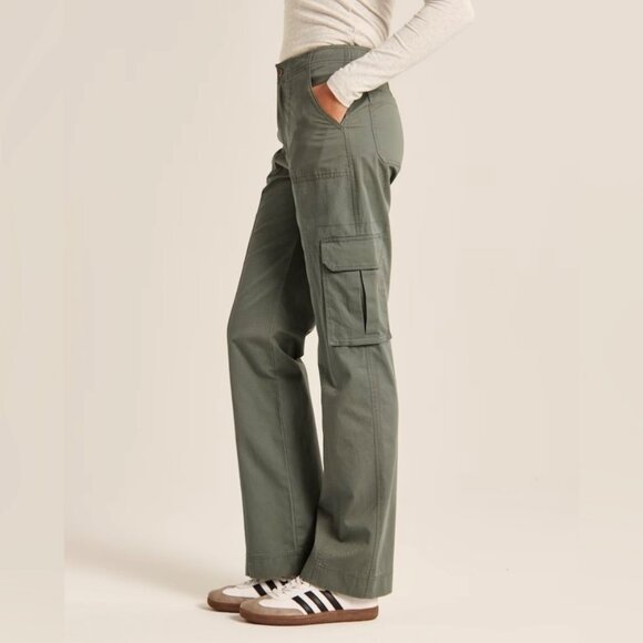 Abercrombie & Fitch Pants - Abercrombie Relaxed Cargo‎ Pants Wide Leg Baggy Grunge High Rise Olive Green 25